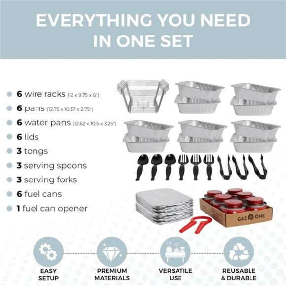 6 Pack Disposable Chafing Dish Buffet Set Half Size Pans Food Warmers Party - Picture 5 of 7